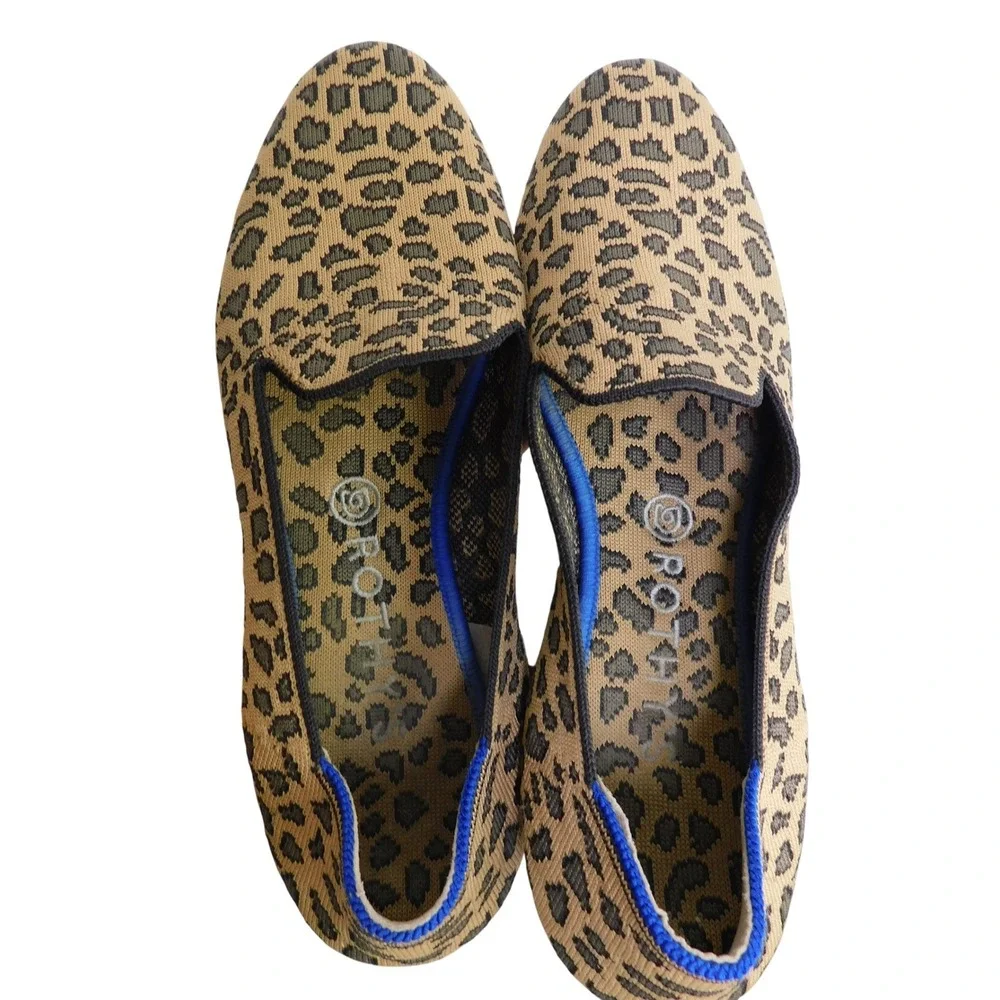 Rothys The Loafer Spotted Cat Leopard Print Knit Shoes Womens 10.5 Flat‎